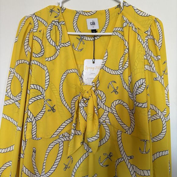 CAbi Reef Knot Blouse Top Size Small Style 5707 Long Sleeve Yellow Nautical NWT - Picture 3 of 11